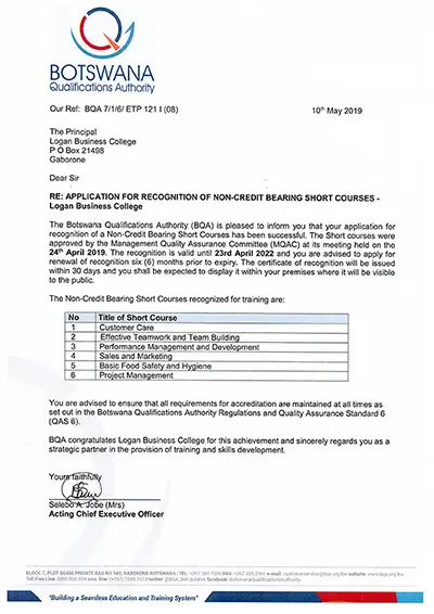 BQA - Short Courses - Accreditation Letters